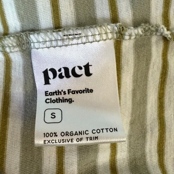 Pact Organic Cotton Soft-Spun Striped V-Neck T-Shirt Cream & Green Women's Small - Picture 8 of 9